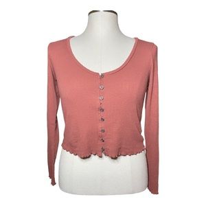 American Eagle Rust Red Fall Long Sleeve Henley Top